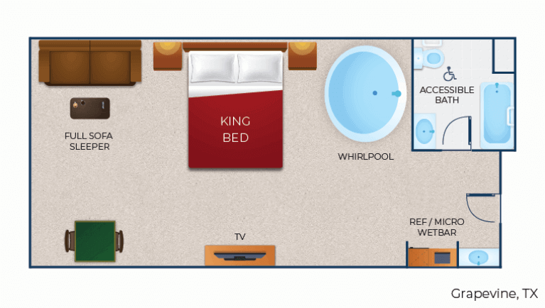 The floor plan for the accessible bathtub Whirlpool Suite